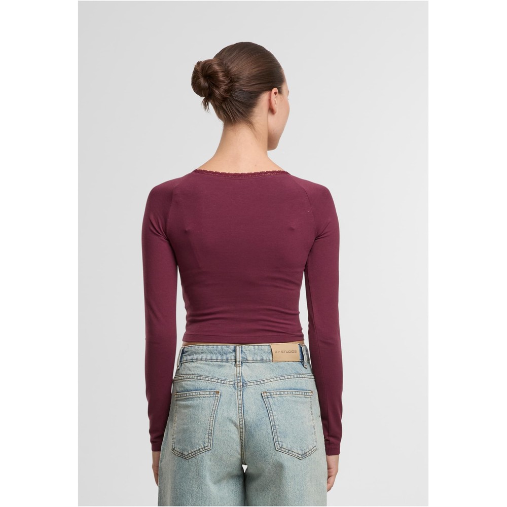Urban Classics - Short Longsleeve Lace Longsleeve top - Burgundy
